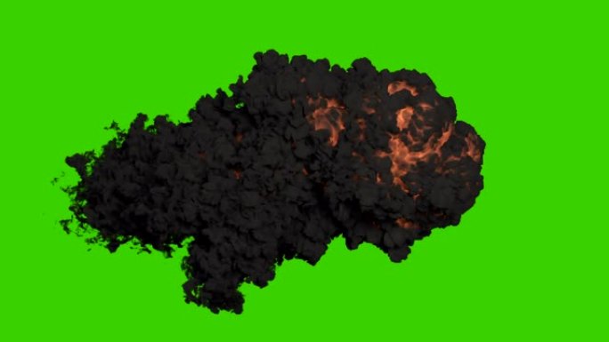 强烈的爆炸或黑色滚滚浓烟射击。浓烟的爆炸，炸弹爆炸，真正的烟雾。绿屏前的VFX动画。