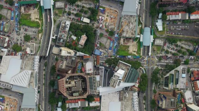 吉隆坡城市交通街十字路口空中俯冲全景4k马来西亚日间飞行