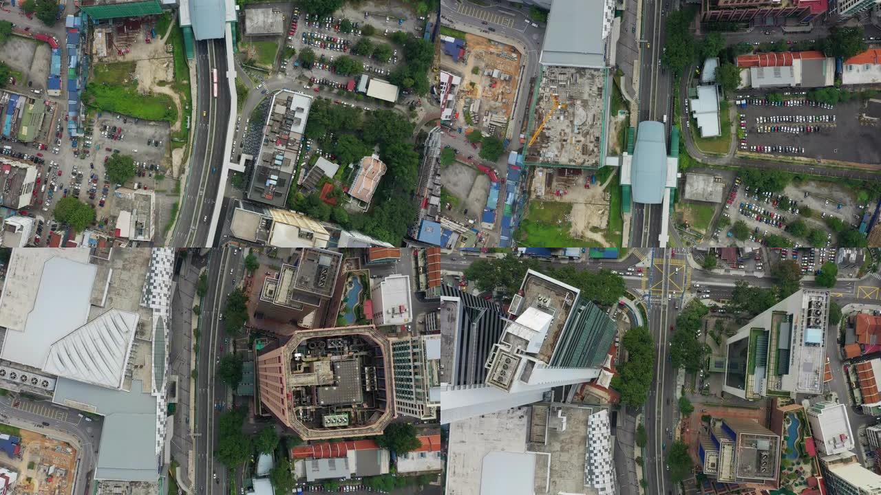 吉隆坡城市交通街十字路口空中俯冲全景4k马来西亚日间飞行
