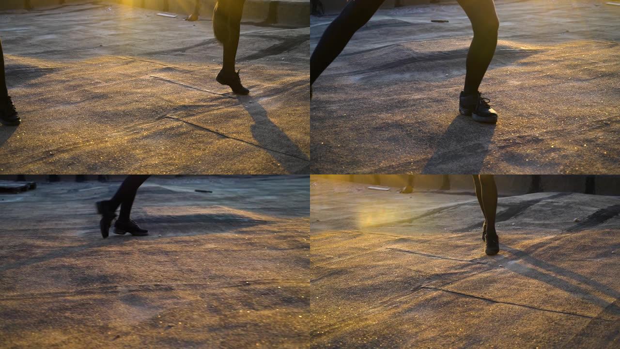 日落时，女性双腿在外面跳舞