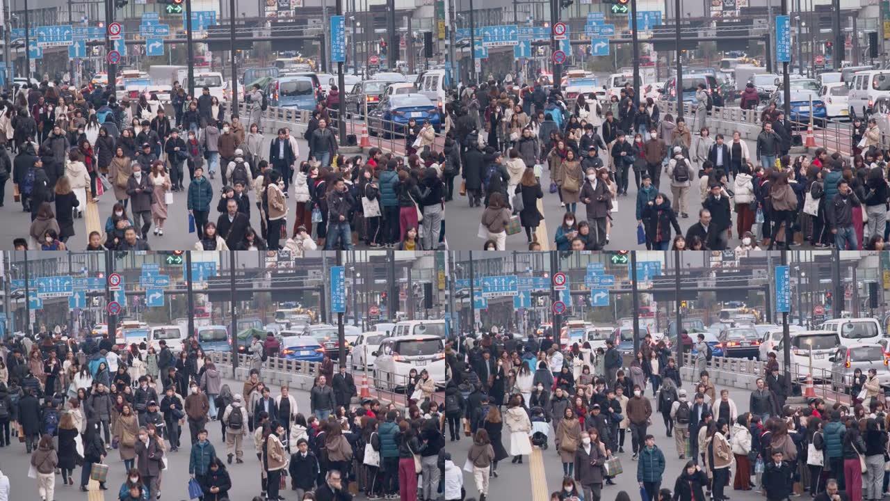 日本东京。2019年12月26日: 东京涩谷十字路口，行人视点