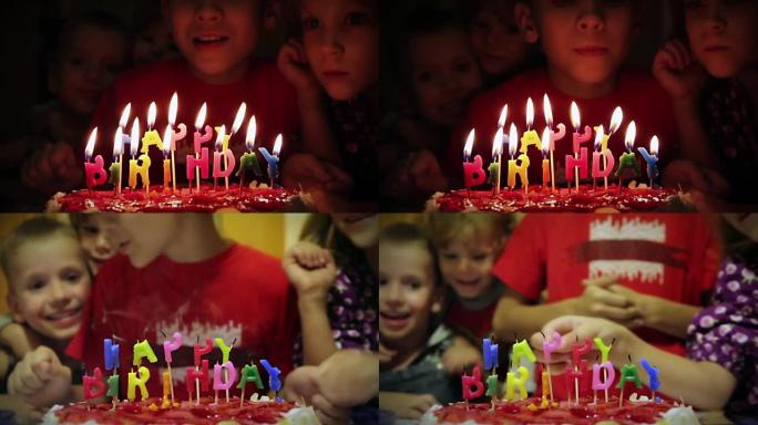 吹灭蜡烛给孩子过生日童年的生日小伙伴给朋