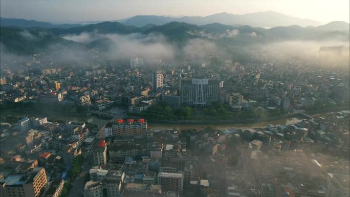 航拍云海 航拍河源紫金县城云海