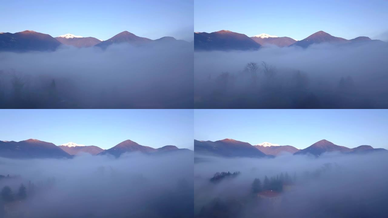 飞越雾谷山脉云雾缭绕云雾蔓延