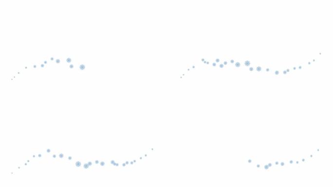 动画蓝色雪花从左到右飞舞。白色背景上的一股飞叶。矢量插图孤立在白色背景上。