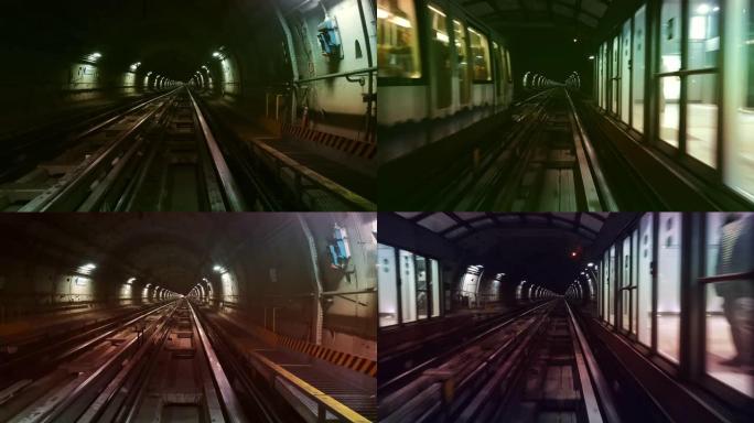 Hyperlapse. POV火车在地铁隧道中骑行。