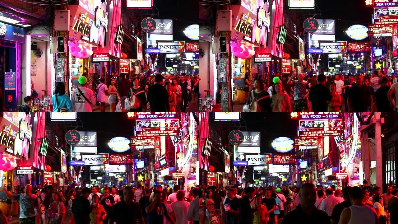 泰国春武里府、2019年12月9日、淘气游客涌入芭堤雅步行街上的酒吧和餐馆
