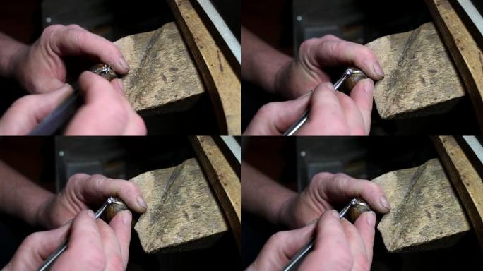 凯奇西亚珠宝商孤立的结婚戒指抛光特写镜头，4k镜头