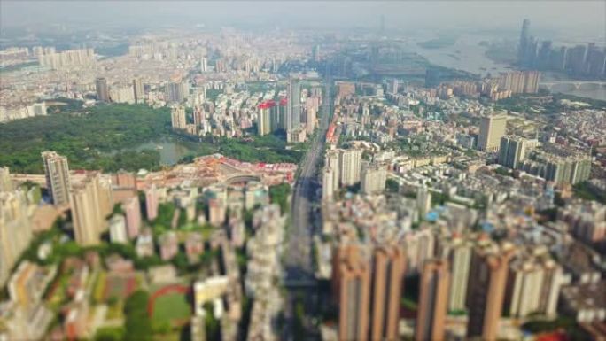 晴天著名的广州城市景观空中高飞全景倾斜移动4k中国