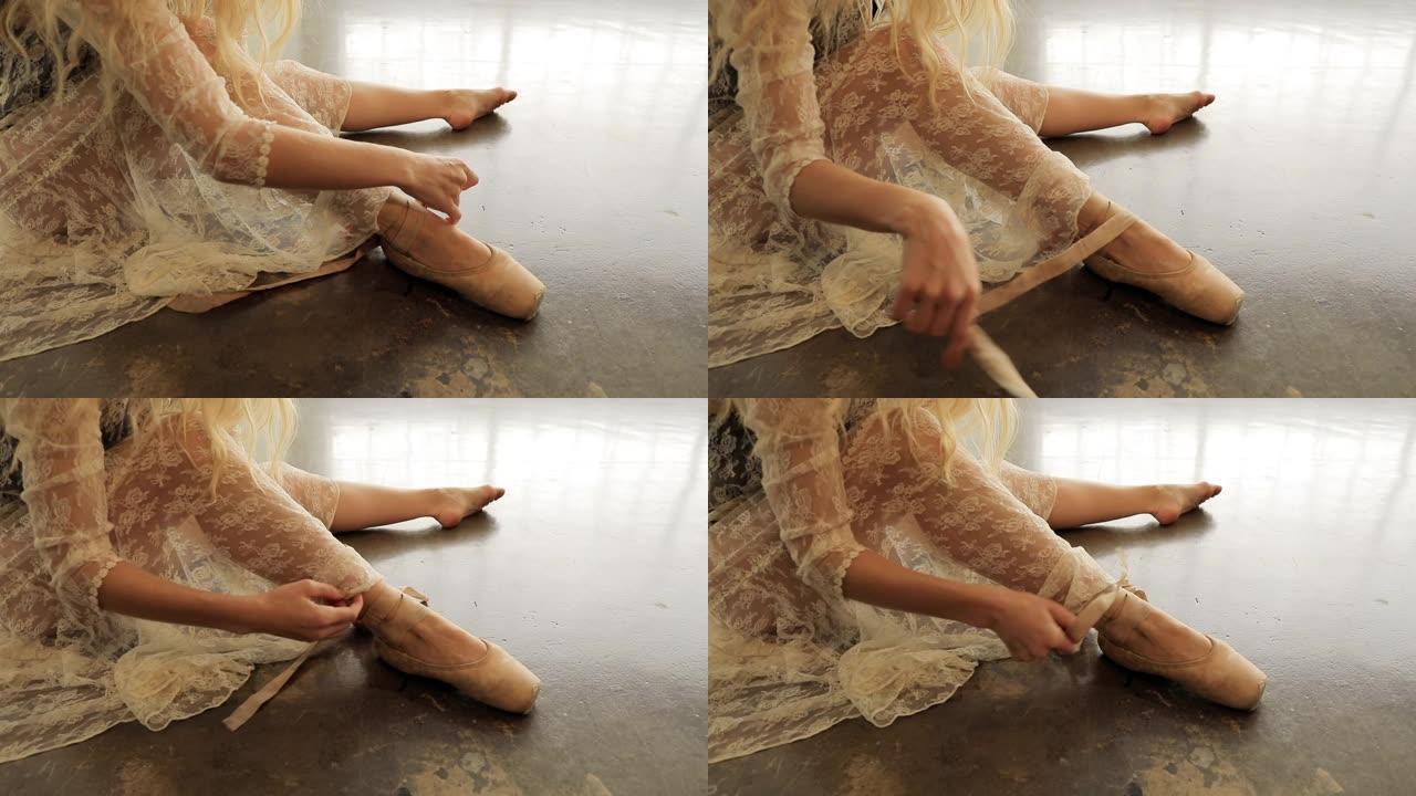 舞者穿上芭蕾舞鞋升格视频舞蹈技巧精细技术