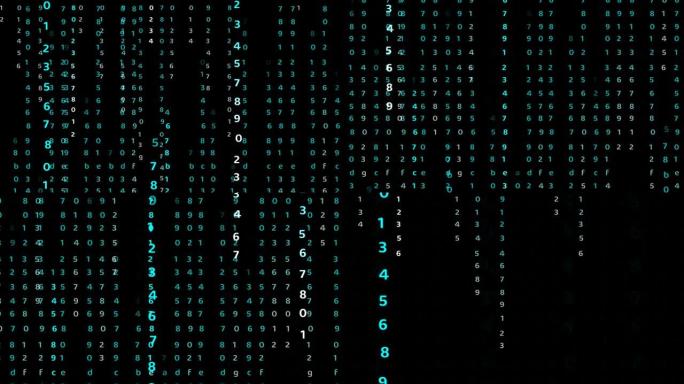 黑屏上的矩阵数字蓝色辉光抽象文本效果运动