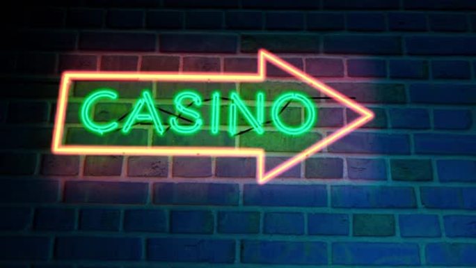 在拉斯维加斯或内华达州带有发光文字的霓虹灯赌场标志-4k