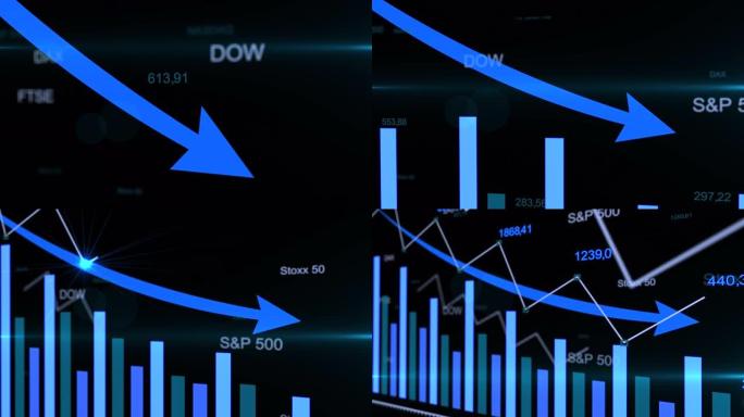 股市崩盘。蓝箭落下的财务图表