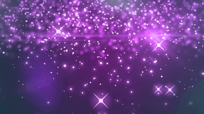 白色的火花和发光的斑点在紫色背景下移动