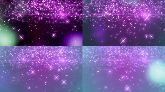 白色的火花和发光的斑点在紫色背景下移动