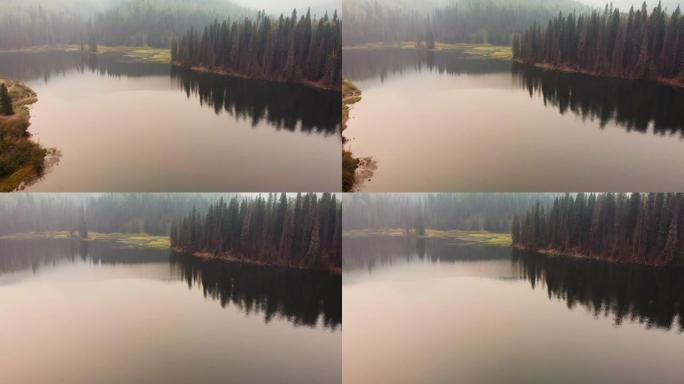 田园诗般的高山科罗拉多落基山森林湖在森林大火的烟雾环境下，靠近特柳赖德