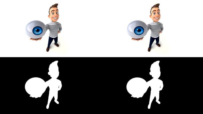 有趣的3D卡通男人与阿尔法频道