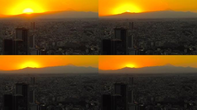 东京天际线日落/富士山