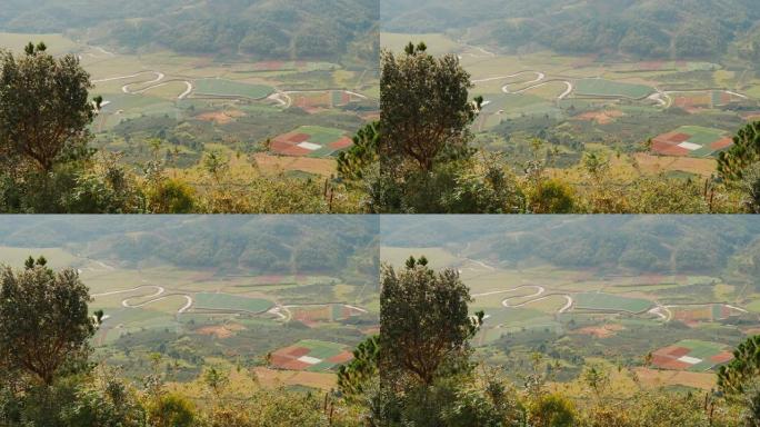 从郎边山看。亚洲大叻附近中央高地朗边山的景观