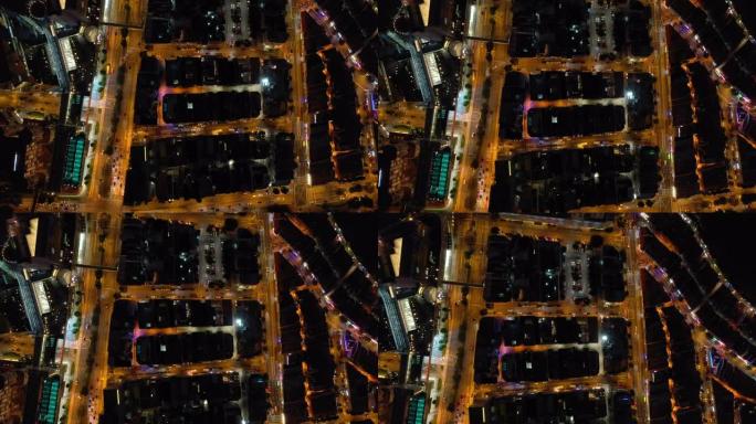 夜间照明新加坡市中心交通街道空中俯拍全景4k