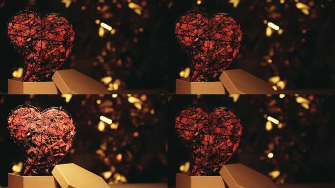 心形纸盒深色背景金色bokeh高清素材