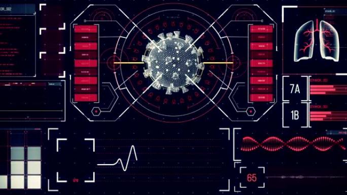 在具有医学信息的屏幕上分析宏冠状病毒新型冠状病毒肺炎细胞的动画