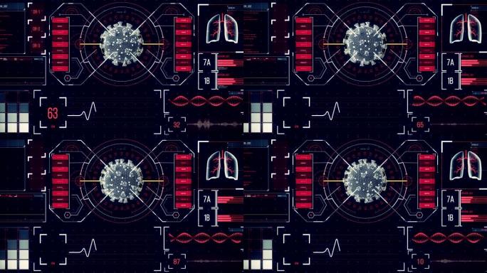 在具有医学信息的屏幕上分析宏冠状病毒新型冠状病毒肺炎细胞的动画