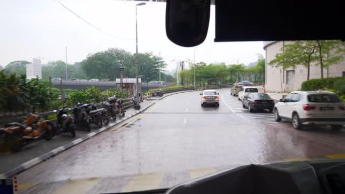 下雨天吉隆坡城市小印度巴士公路旅行前pov全景4k马来西亚