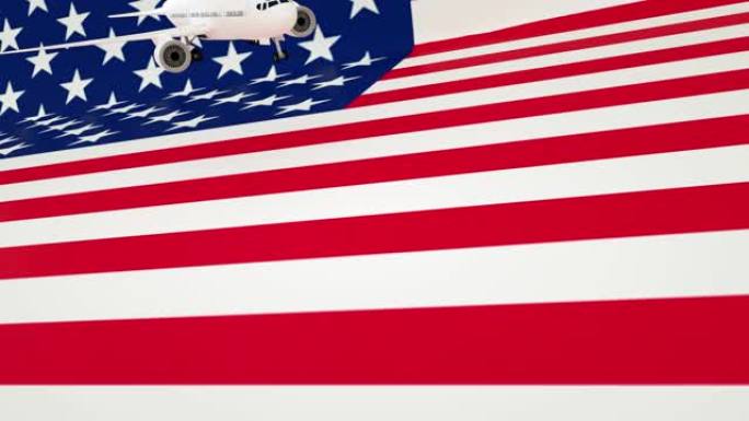 飞机在美国国旗的背景下。物流的概念