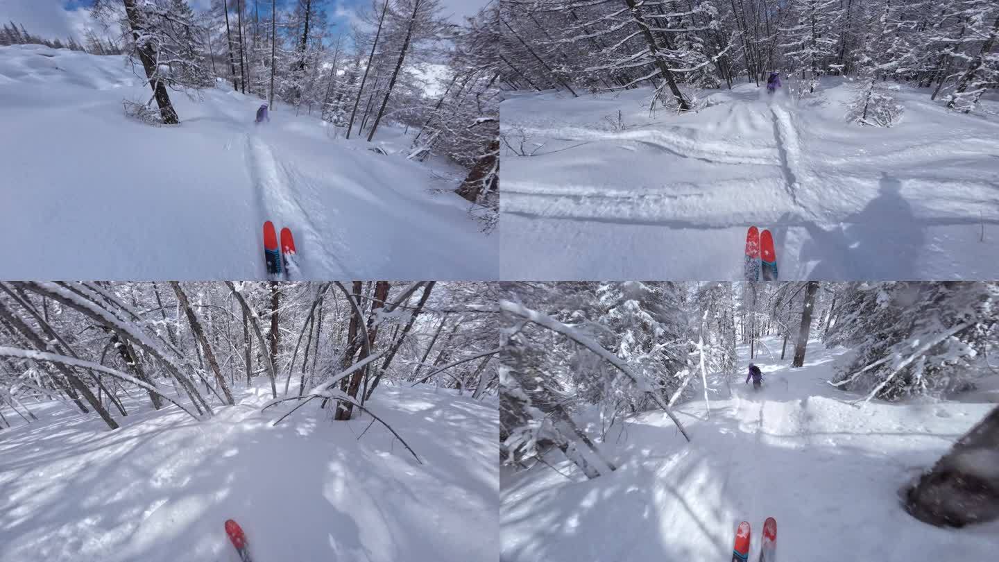 高速野雪粉雪树林跟拍4K