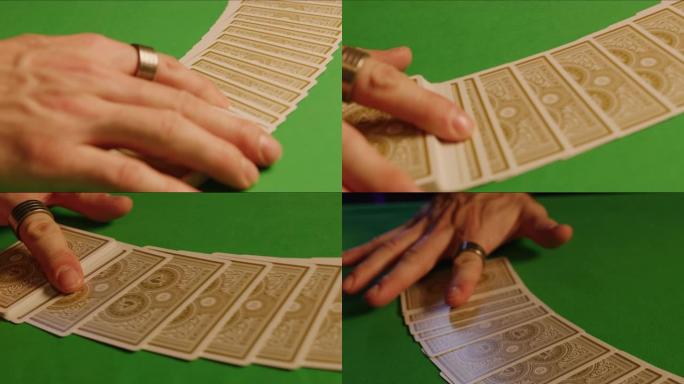 魔术师用卡片展示技巧，慢动作射击