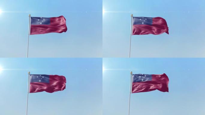萨摩亚旗帜与晴朗的天空。概念3 d动画