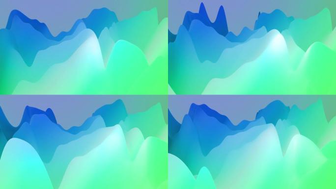 抽象循环4k bg，表面带波。具有内部辉光的液体蓝绿色渐变形成丘陵或峰值，在周期中平滑变化。美丽的色