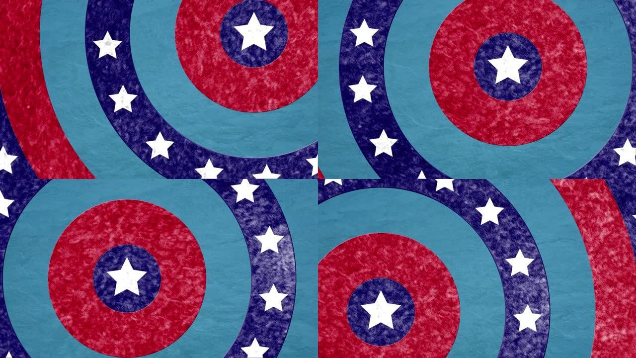 动画的圆形旋转与美国国旗星星和条纹在蓝色的背景