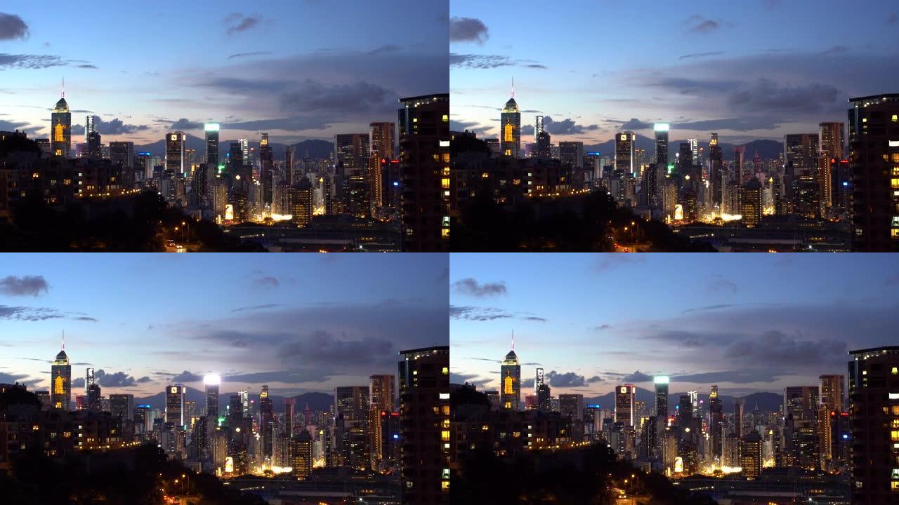 跑马地香港城市黄昏到夜晚城市交通缓慢延时