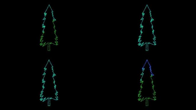 来自发光霓虹灯线的圣诞树动画。