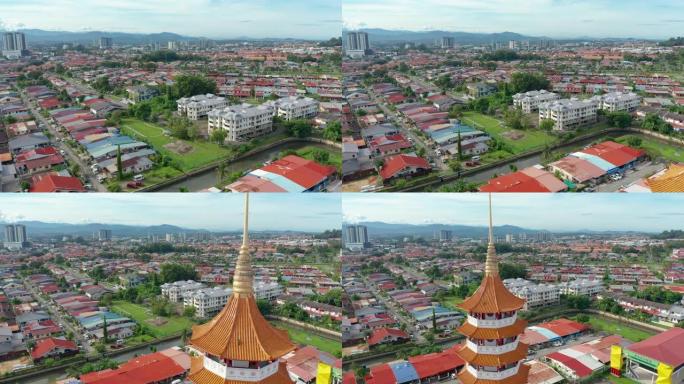 位于马来西亚沙巴州亚庇市的中国寺峰Nam Toong Pagoda的4k航拍画面。