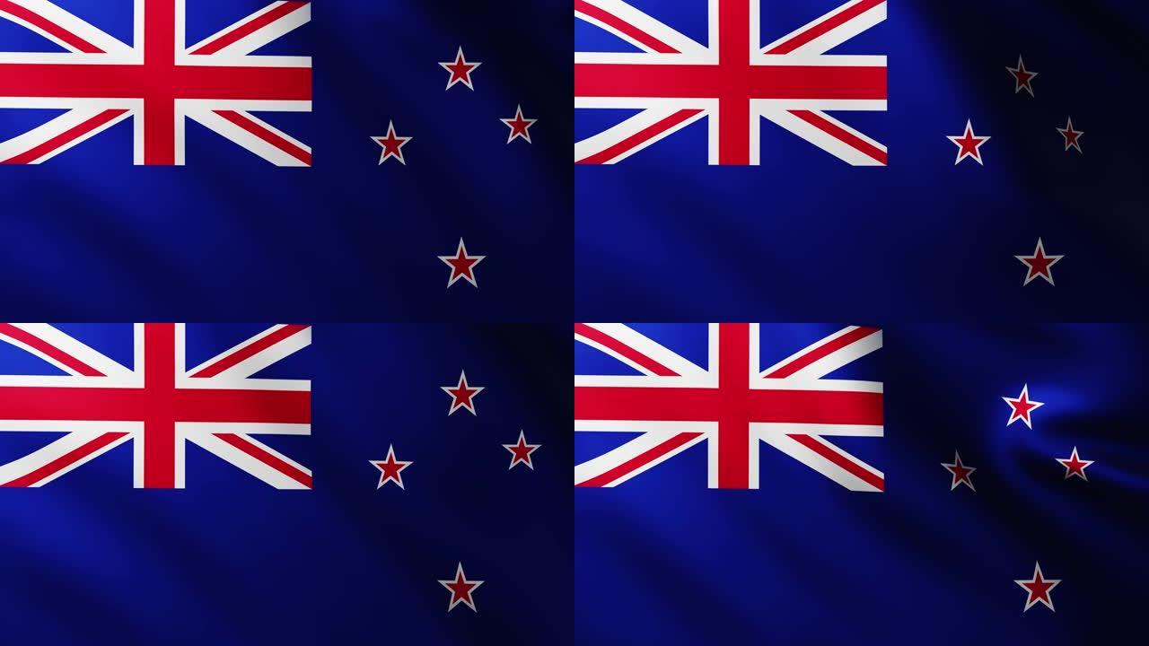 新西兰大旗背景迎风飘扬