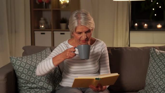 资深女性在家看书喝茶