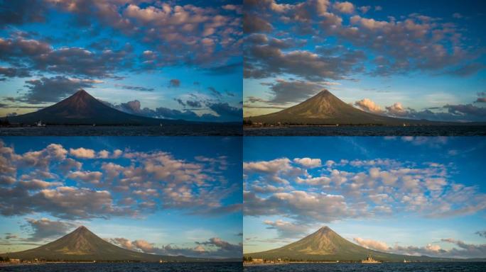 菲律宾黎牙实比的马永火山的延时和日出。马永火山是一座活火山，从阿尔拜湾海岸上升2462米