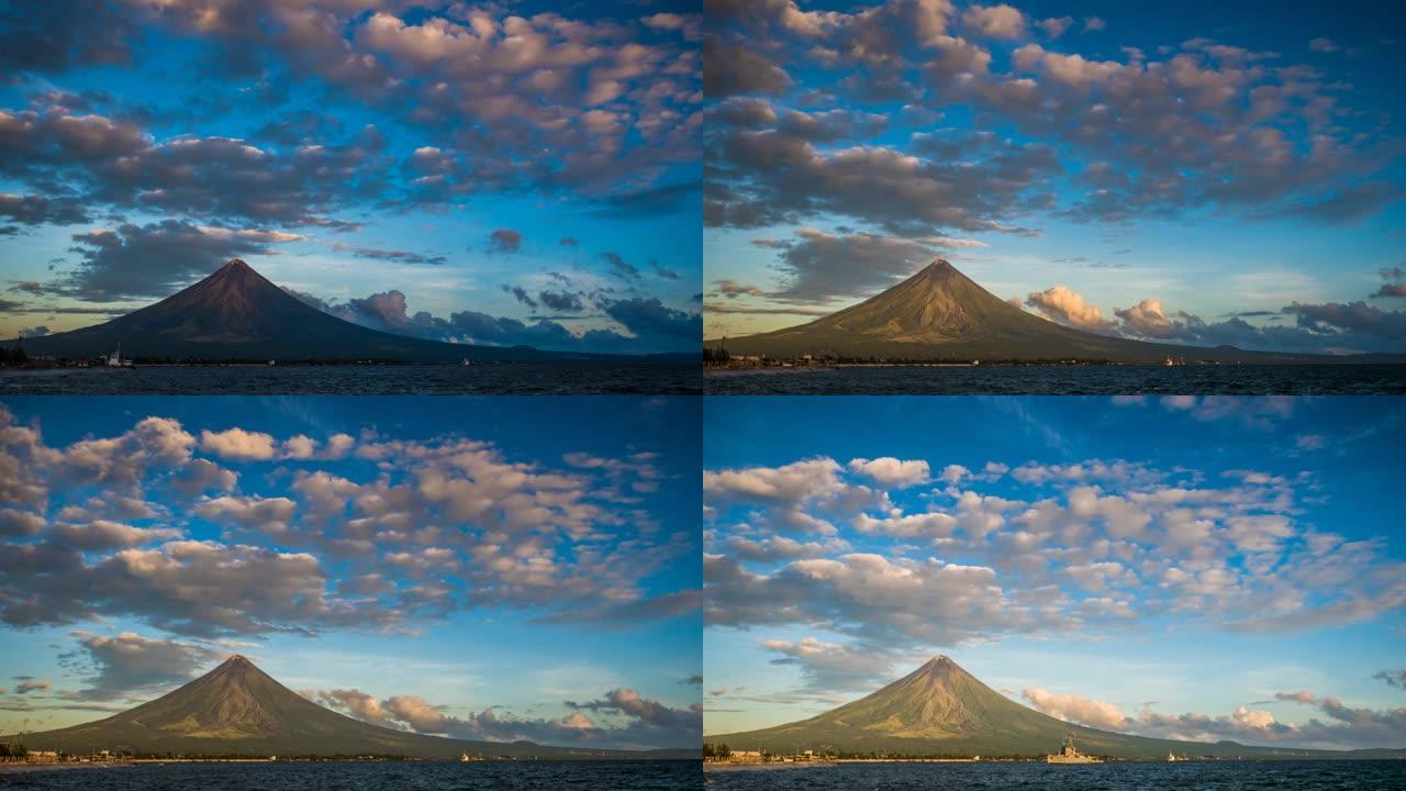 菲律宾黎牙实比的马永火山的延时和日出。马永火山是一座活火山，从阿尔拜湾海岸上升2462米