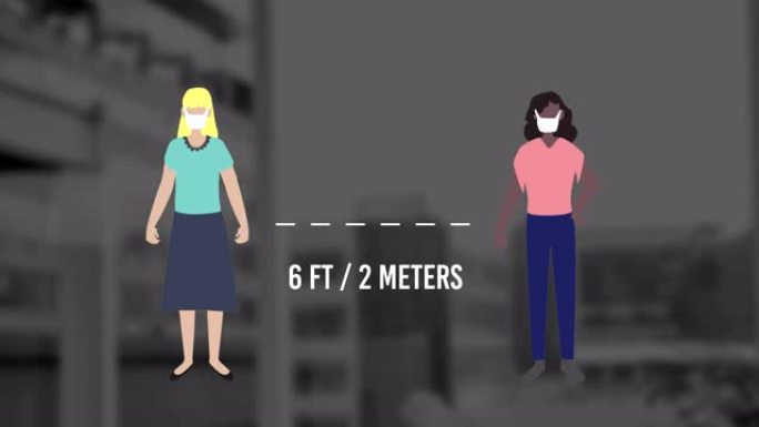 戴面具的人的动画社交距离