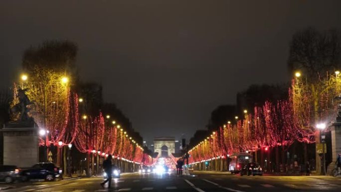 凯旋 (arc de triumph) 著名地标的夜间镜头代替了法国爱丽舍宫巴黎50fps镜头