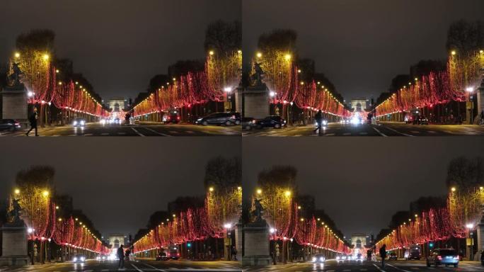 凯旋 (arc de triumph) 著名地标的夜间镜头代替了法国爱丽舍宫巴黎50fps镜头