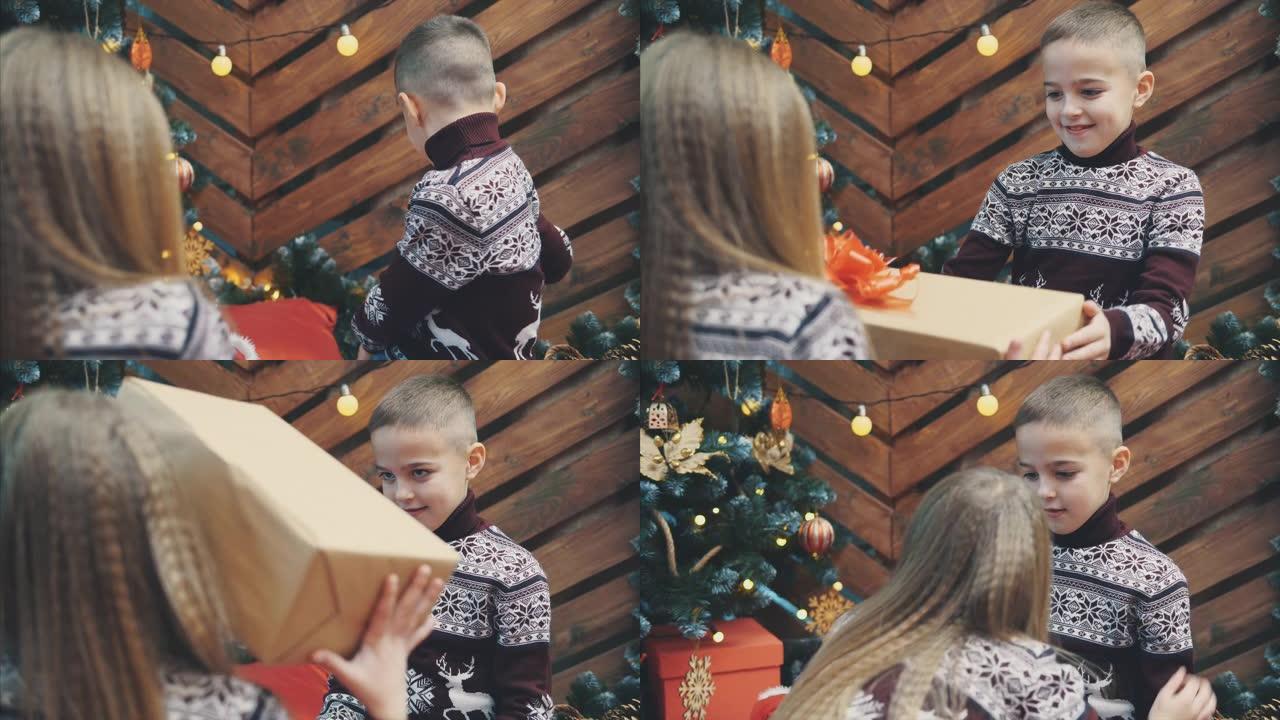 幸运姐姐的甜蜜视频，从哥哥那里得到最好的礼物并拥抱他。
