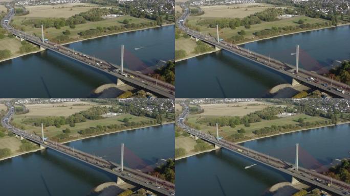 德国杜塞尔多夫一座公路桥的无人机视图