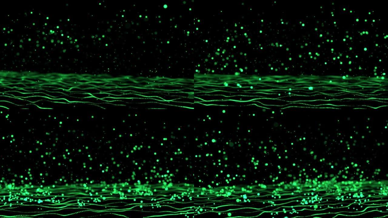 粒子的动画不断下落和反弹。颜色是绿色的。