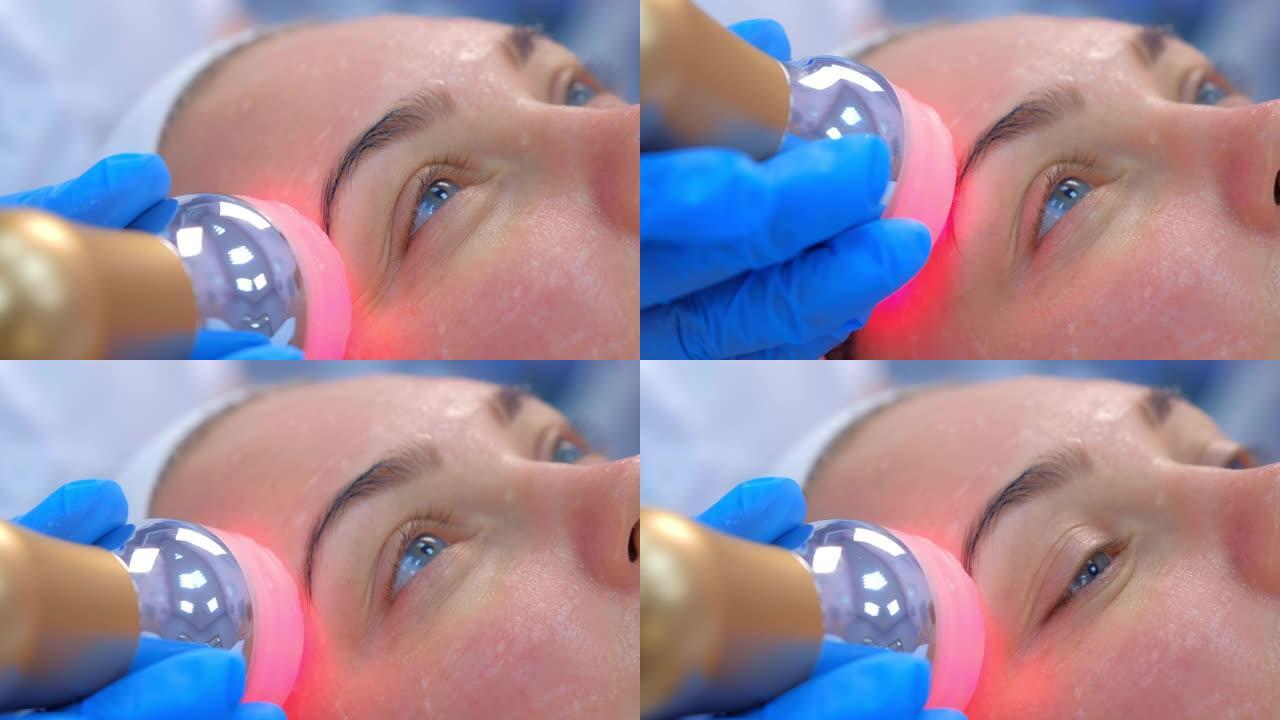 透明质酸凝胶在语音电泳面部程序上的女性肖像。