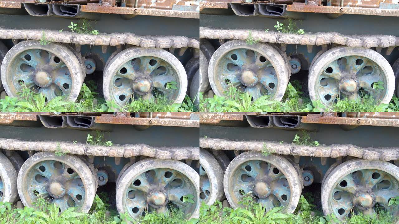 爱沙尼亚车库上的旧火车生锈的车轮