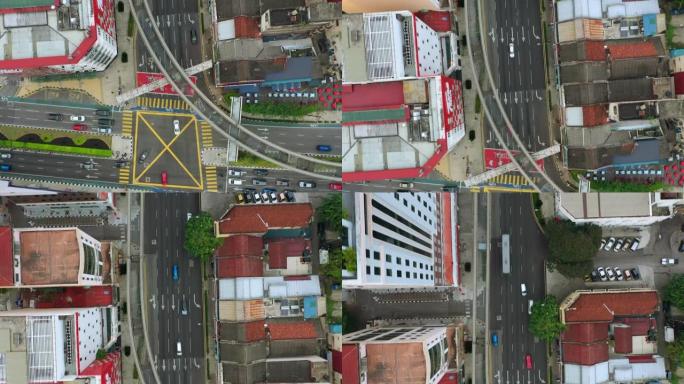 吉隆坡市区交通街十字路口空中俯冲全景4k马来西亚